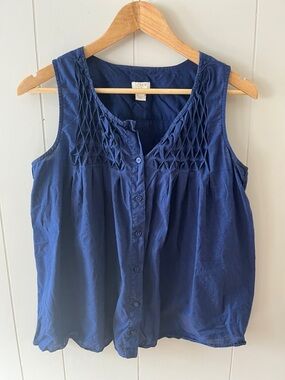 J. Crew Factory Navy Sleeveless Button-Front Pintuck Yoke Top
